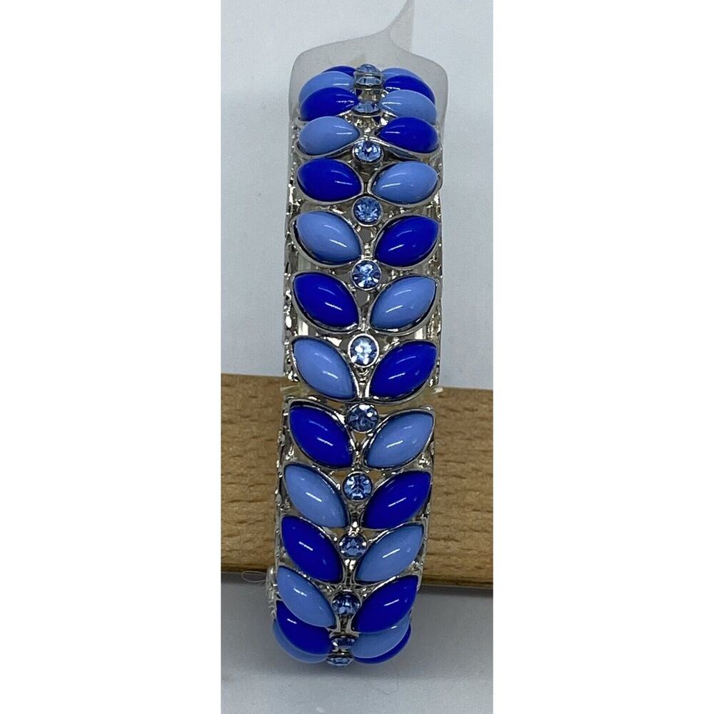 Tamina by Stella French Blue/Cobalt Blue Beaded 3" Stretch Bracelet Silver Band - Picture 3 of 10